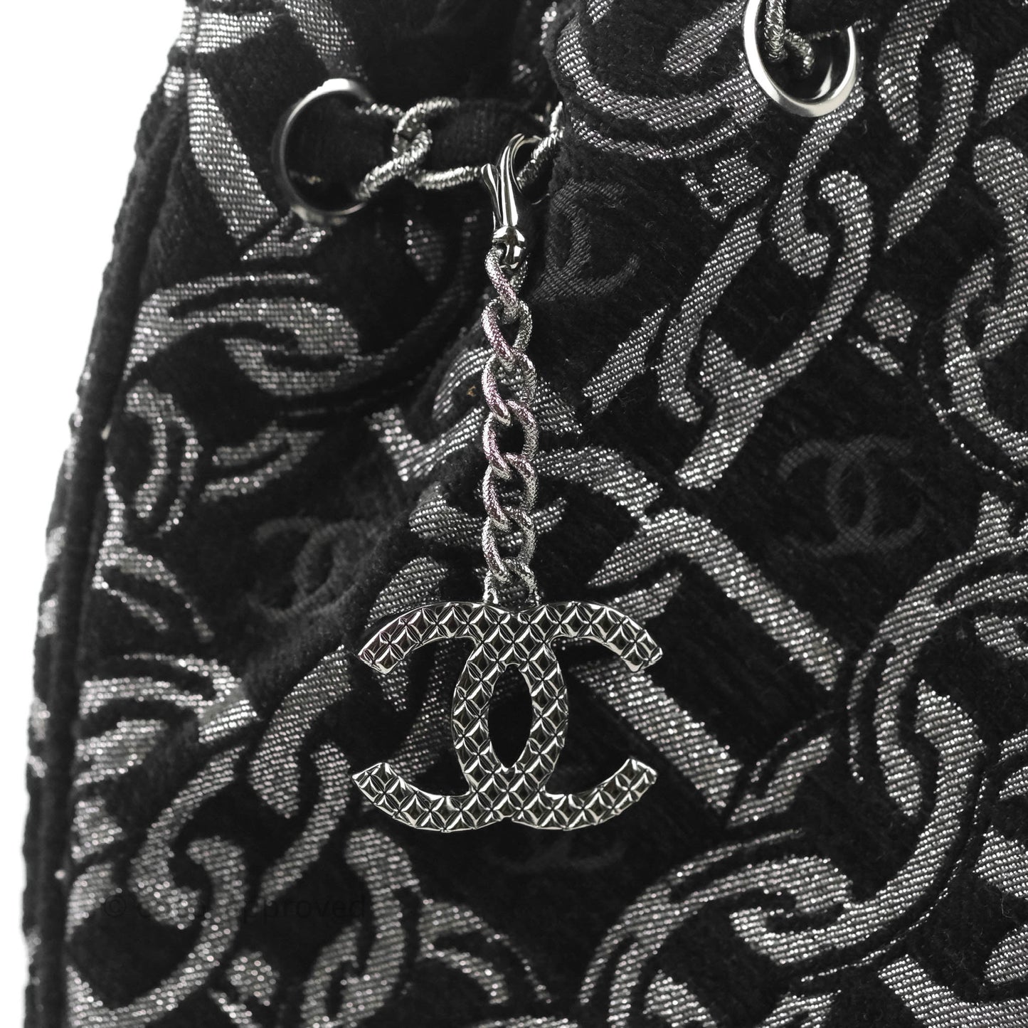 Chanel CC Chain Print Tote Bag Black/Silver Fabric Gun Metal