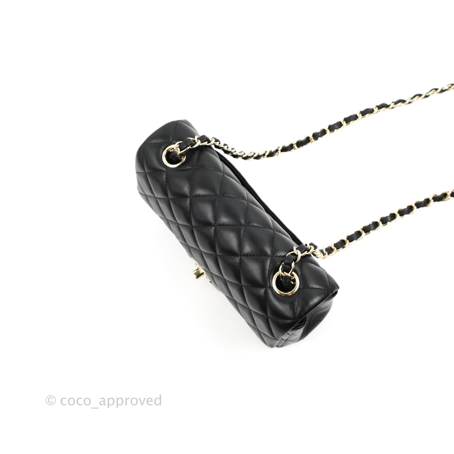 Chanel Quilted Mini Rectangular Flap Black Lambskin Light Gold Hardware