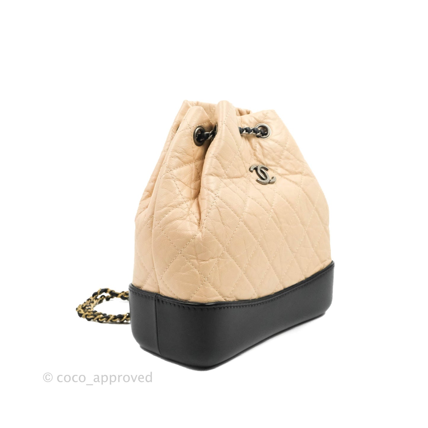 Chanel Small Gabrielle Backpack Beige Black Aged Calfskin