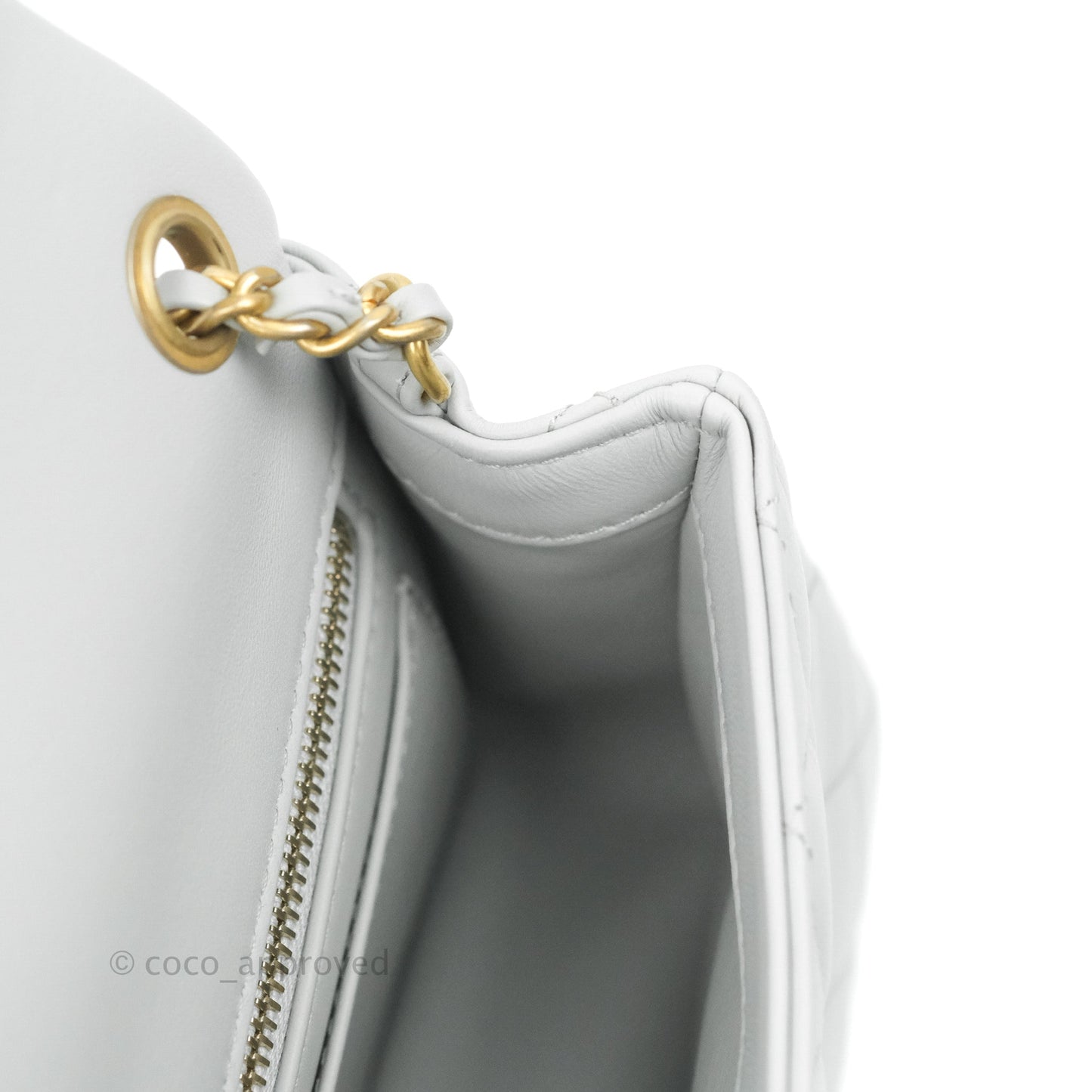 Chanel Quilted Mini Rectangular Pearl Crush Light Grey Lambskin Aged Gold Hardware