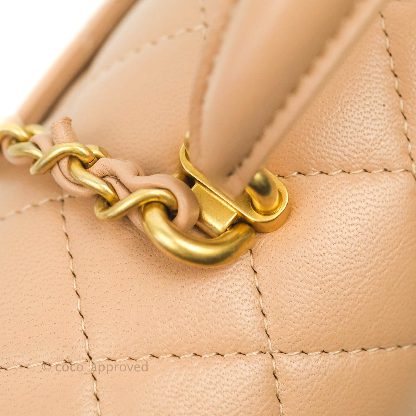 Chanel Top Handle Mini Rectangular Flap Bag Beige Lambskin Aged Gold Hardware