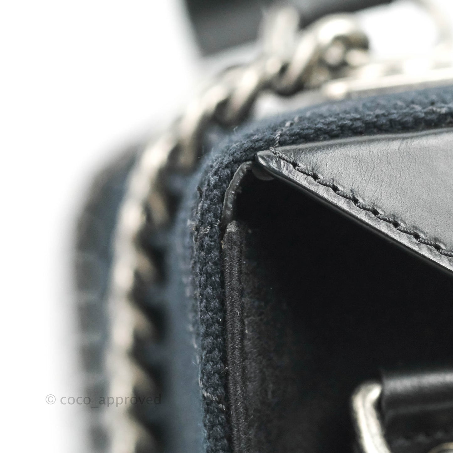 Chanel Quilted CC Top Handle with Chain Dark Navy Fabric Ruthenium Hardware 15P