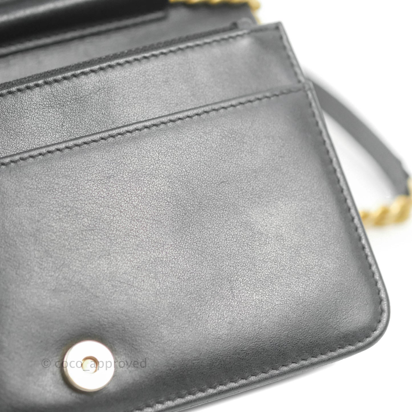 Chanel Quilted Boy Wallet on Chain WOC Black Caviar Aged Gold Hardware