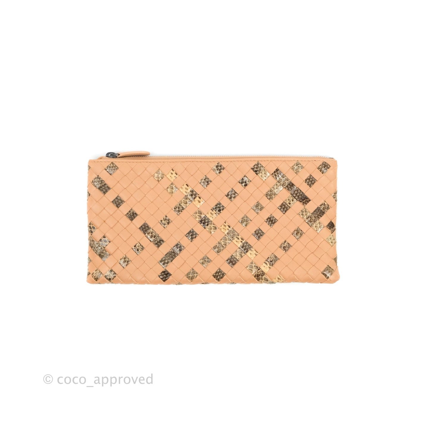 Bottega Veneta Zip Pouch Intrecciato Snake Pattern Beige Pink
