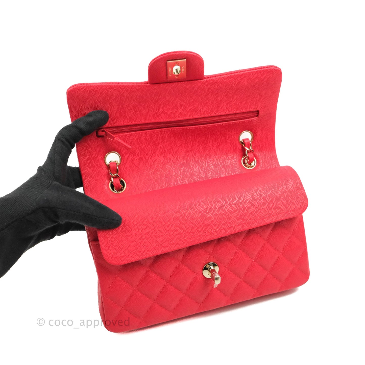 Chanel Small Classic Quilted Flap Red Caviar Gold Hardware