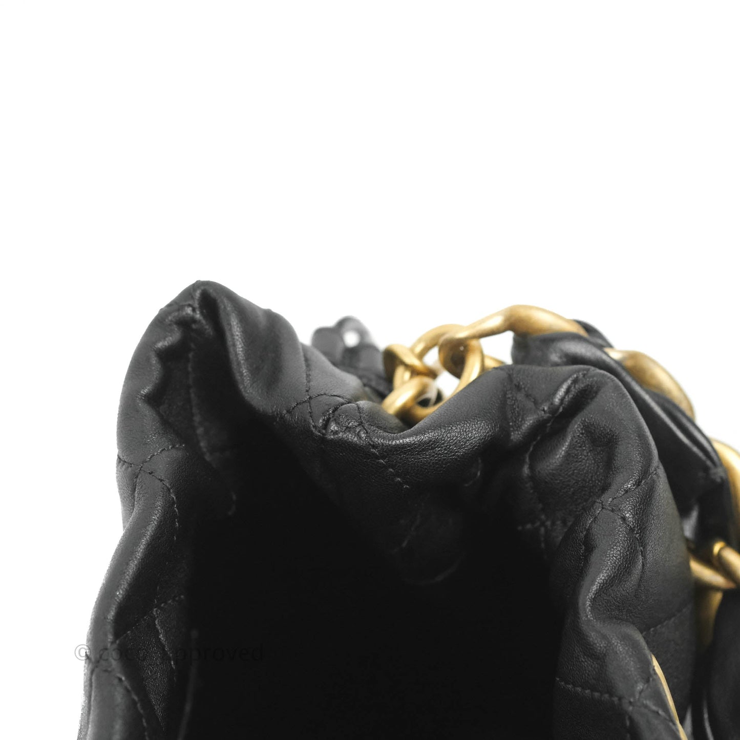 Chanel Small Entwined Chain Drawstring Bucket Bag Black Lambskin Age Gold Hardware