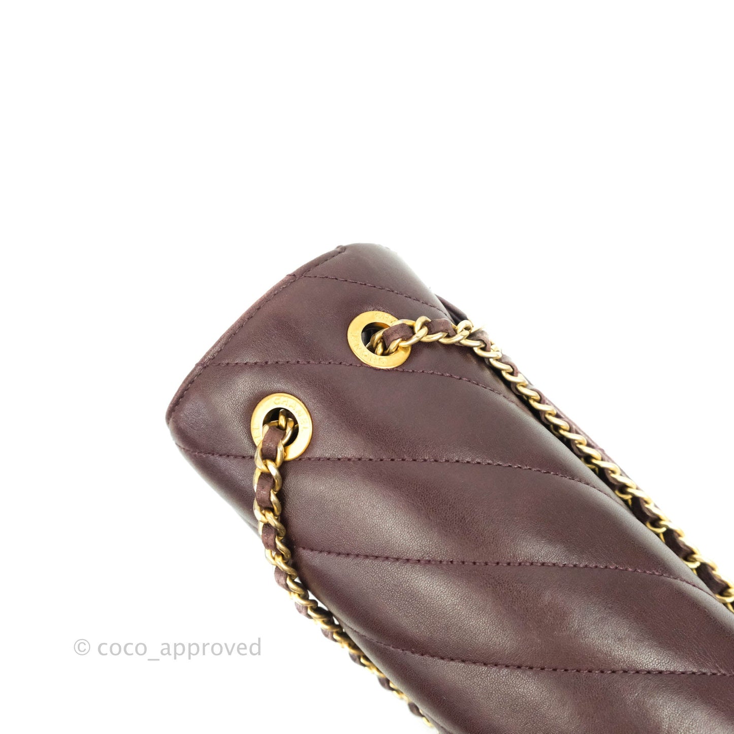 Chanel CC Signature Flap Bag Diagonal Burgundy Calfskin Aged Gold Hardware