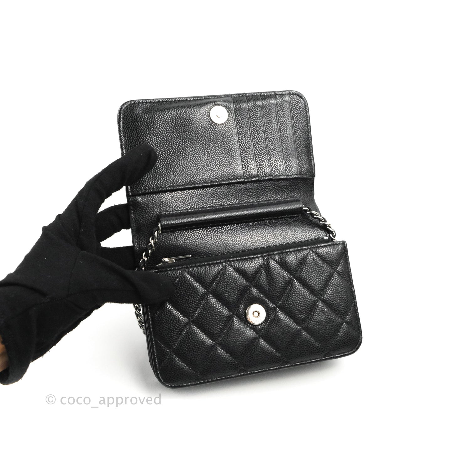 Chanel Quilted Mini Wallet on Chain WOC Black Caviar Silver Hardware