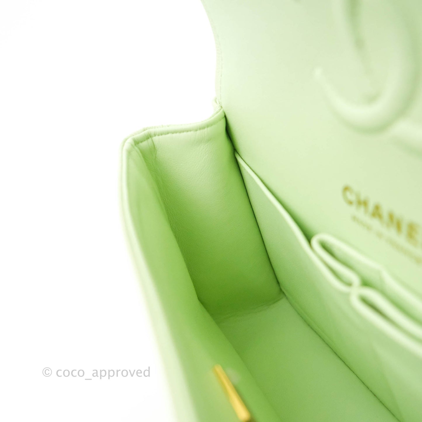 Chanel Small Classic Quilted Flap Pastel Green Caviar Gold Hardware
