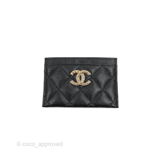 Chanel Flat Card Holder Black Caviar Gold Hardware 23P