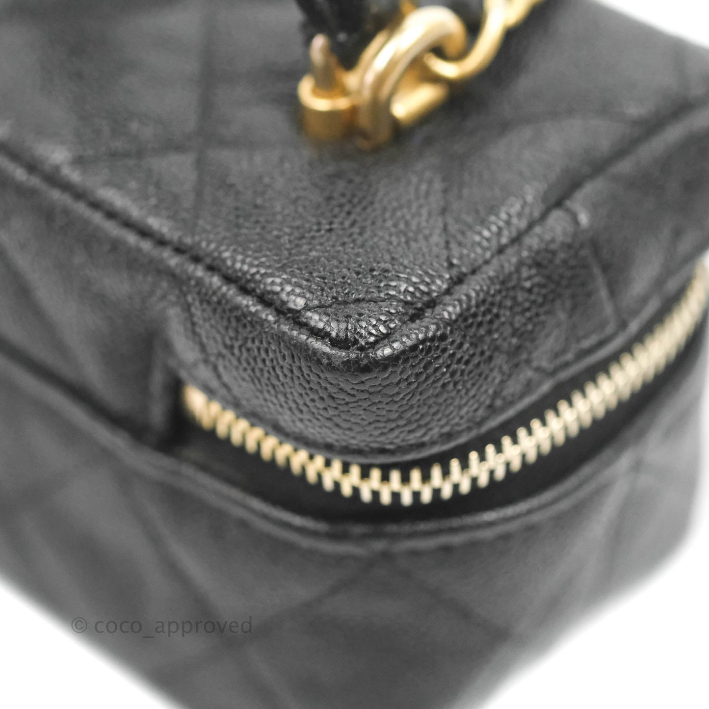 Chanel Quilted Mini Top Handle Vanity With Chain Black Caviar Aged Gold Hardware