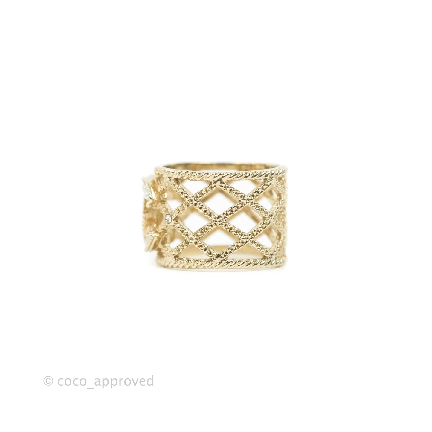 Chanel CC Pearl Ring Gold Tone 19C