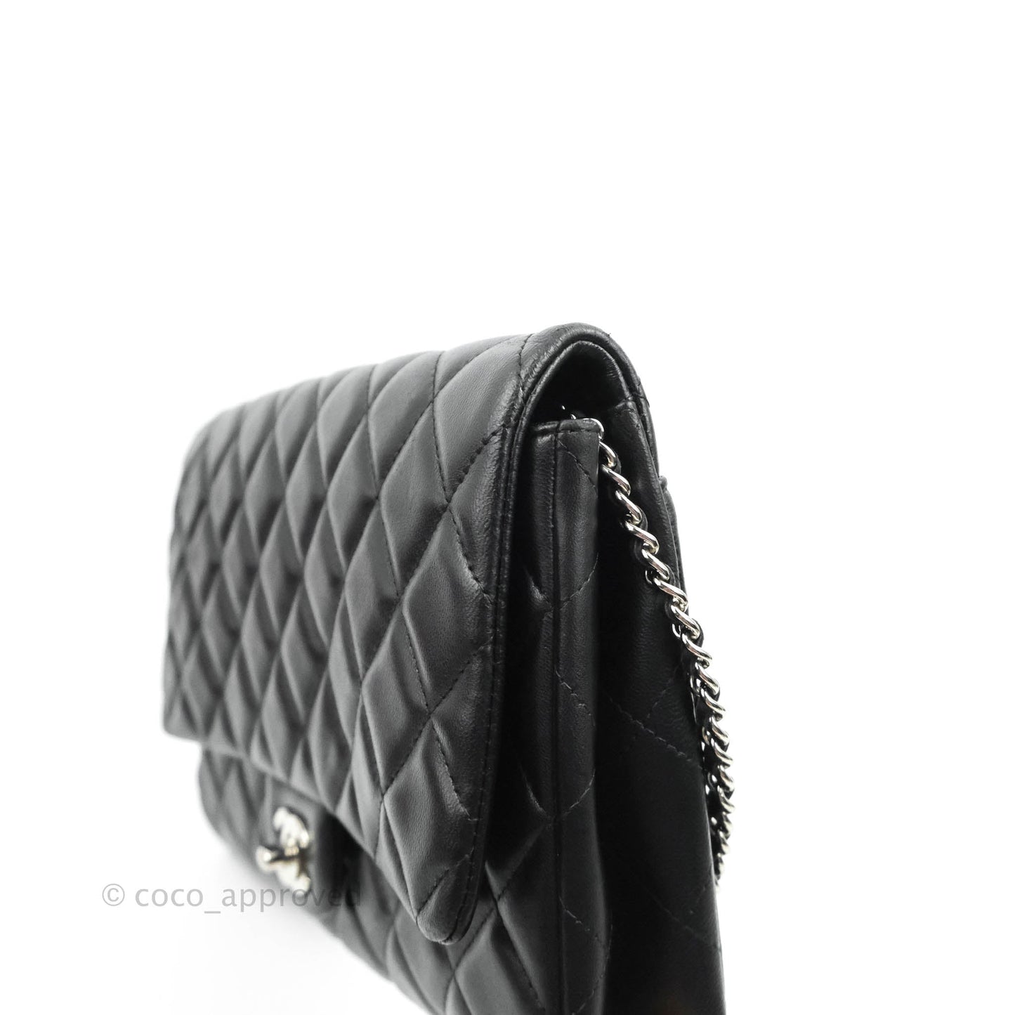 Chanel Quilted Clutch with Chain Lambskin Black Silver Hardware