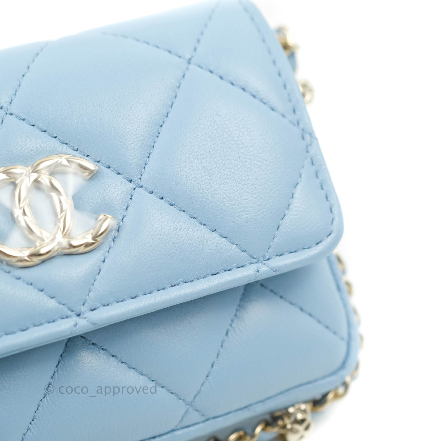 Chanel Mini Clutch With Chain Blue Lambskin Gold Hardware