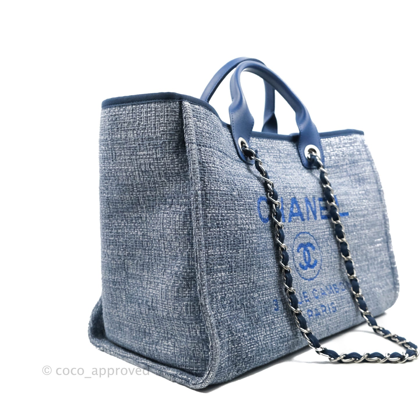 Chanel Large Deauville Blue Canvas Silver Hardware
