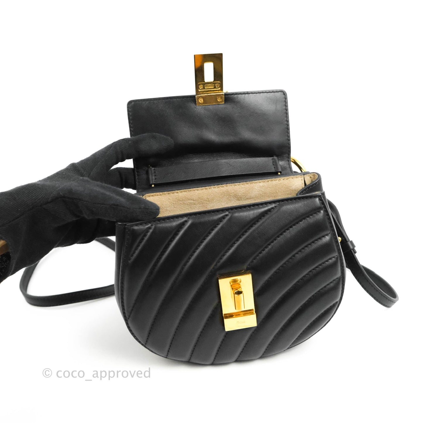 Chloe Quilted Mini Drew Bijou Crossbody Bag Black Smooth Calfskin Gold Hardware