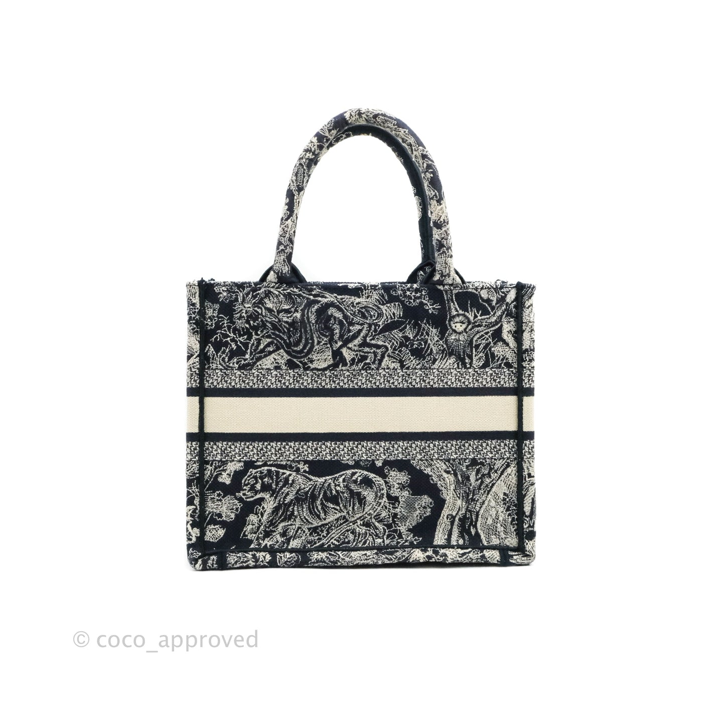 Christian Dior New Small Embroidered Toile De Jouy Navy Canvas Book Tote