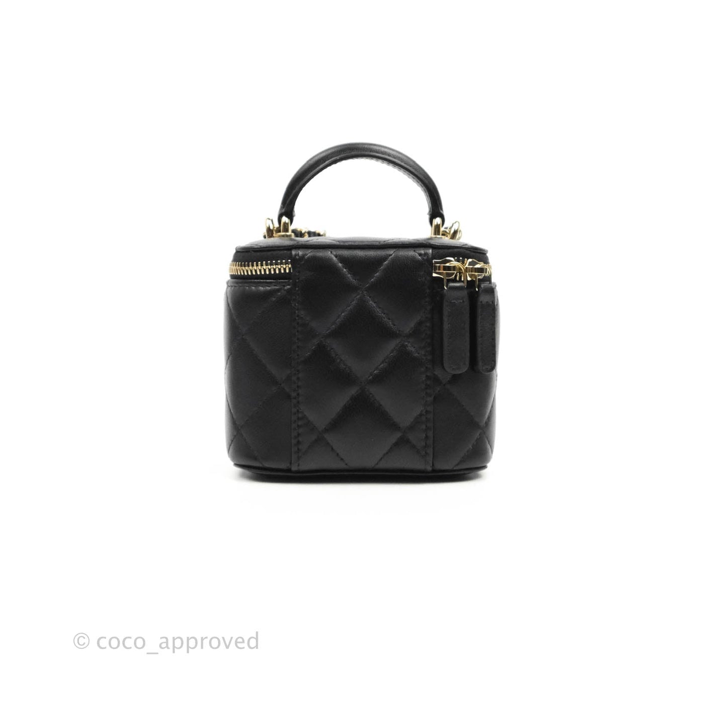 Chanel Mini Top Handle Vanity With Chain Black Lambskin Gold Hardware