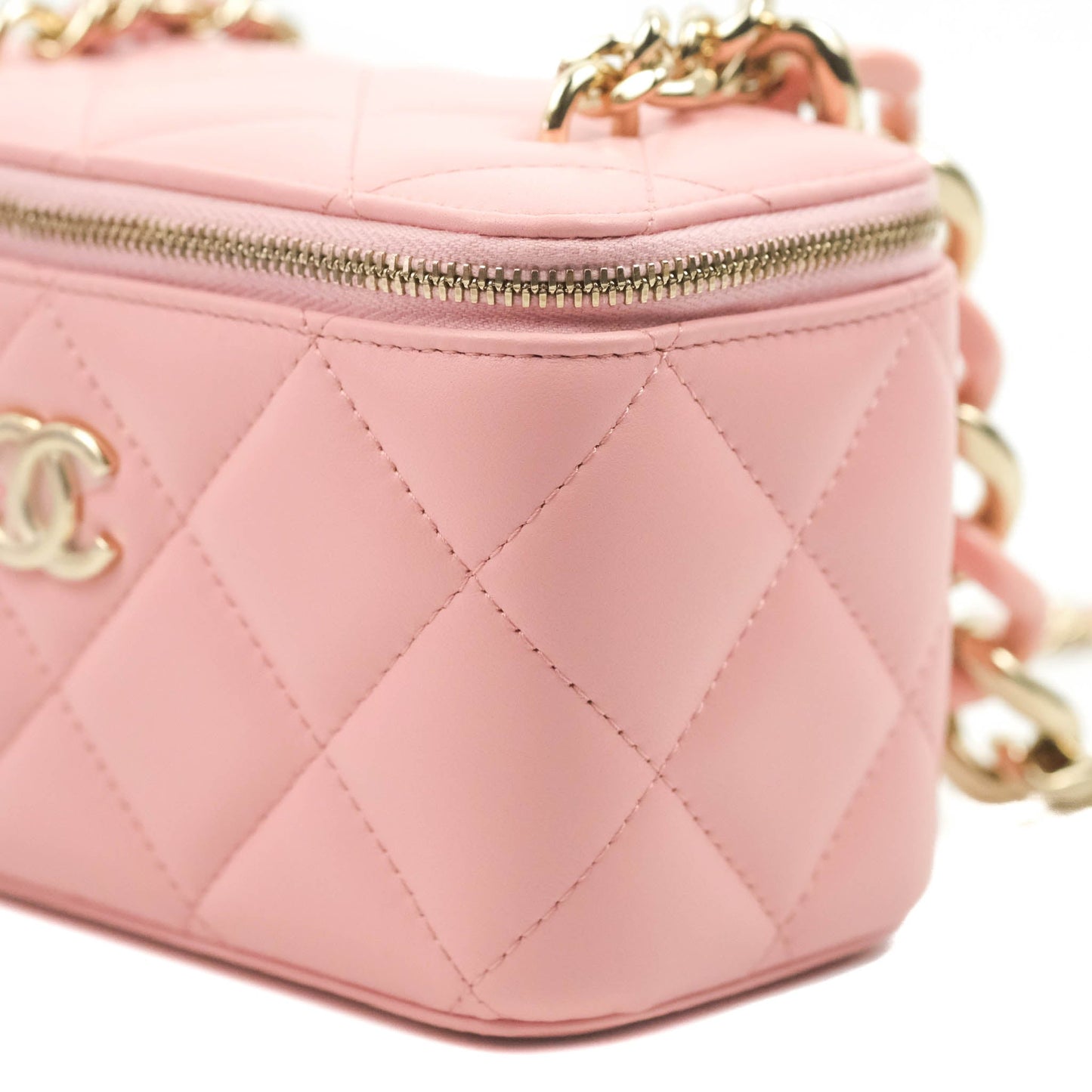 Chanel Resin Elegant Chain Vanity Case Pink Lambskin Gold Hardware