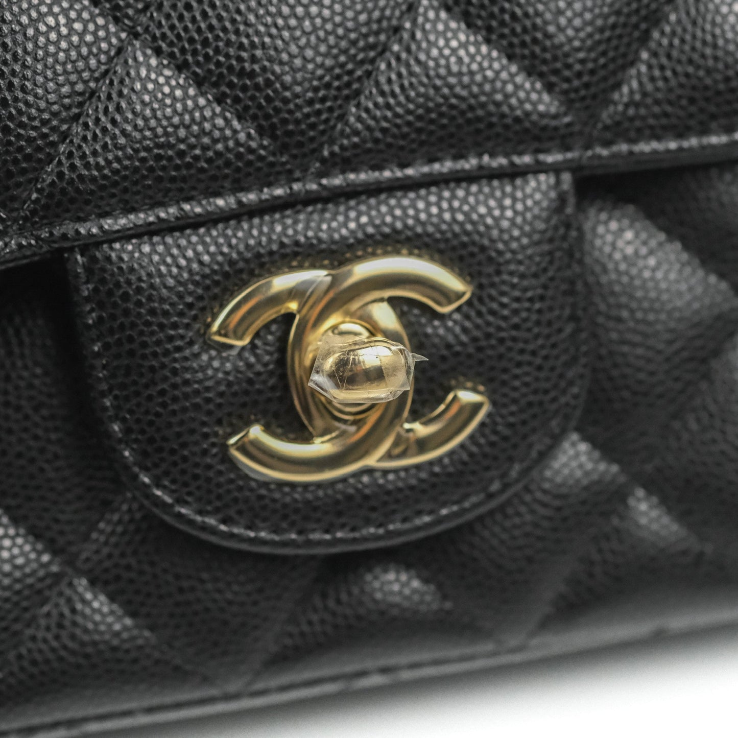 Chanel Quilted Mini Rectangular Flap Black Caviar Light Gold Hardware 17C