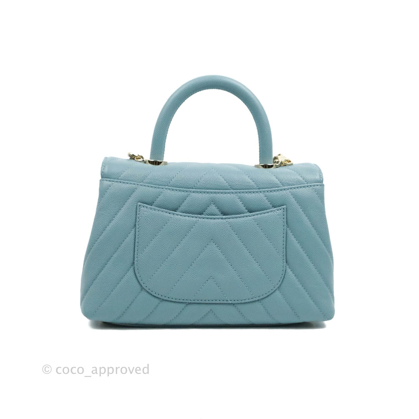 Chanel Small Coco Handle Chevron Blue Caviar Gold Hardware