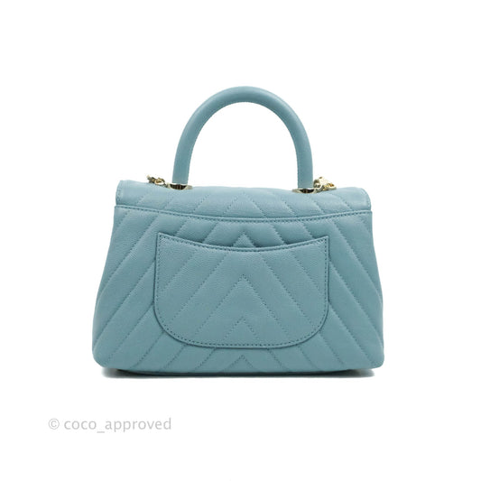 Chanel Small Coco Handle Chevron Blue Caviar Gold Hardware