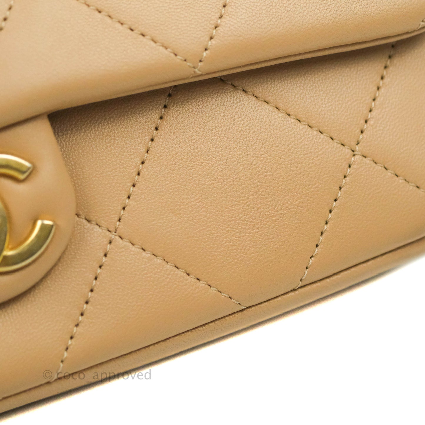 Chanel A Real Catch Quilted Flap Bag Beige Aged Gold Hardware