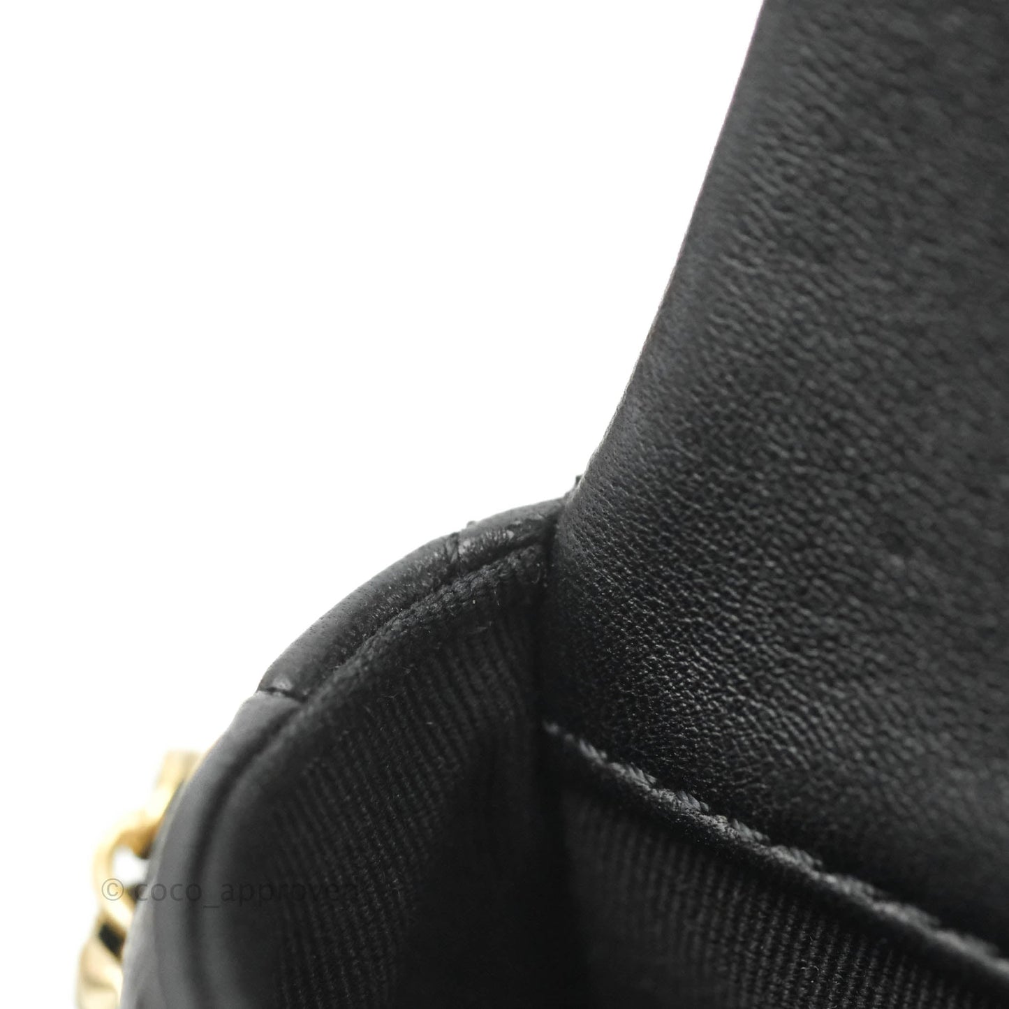 Chanel Mini Flap Bag With Pearl And Woven Chain CC Logo Black Lambskin Aged Gold Hardware 21B