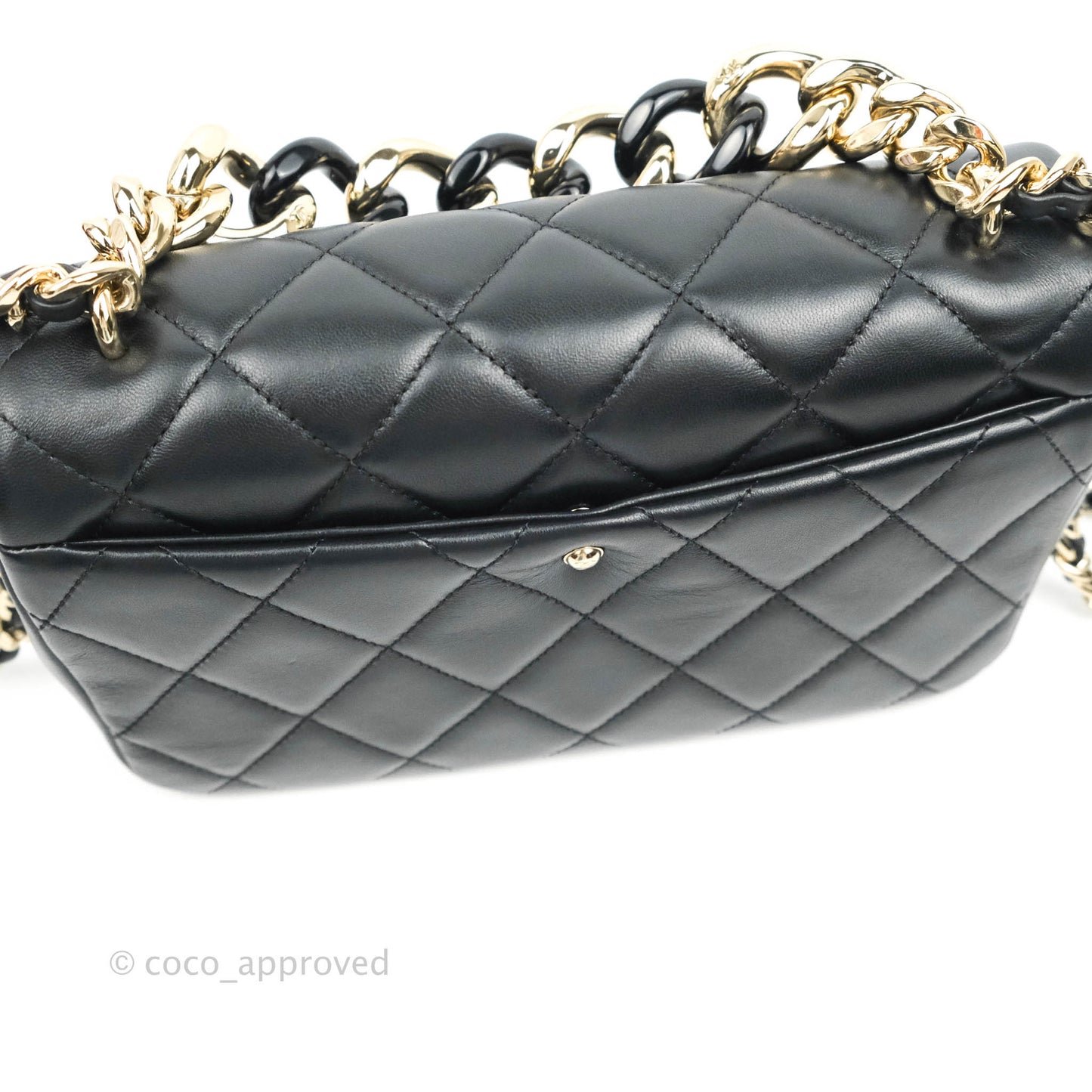 Chanel Quilted Large Resin Bi-Color Chain Flap Bag Black Lambskin Gold Hardware