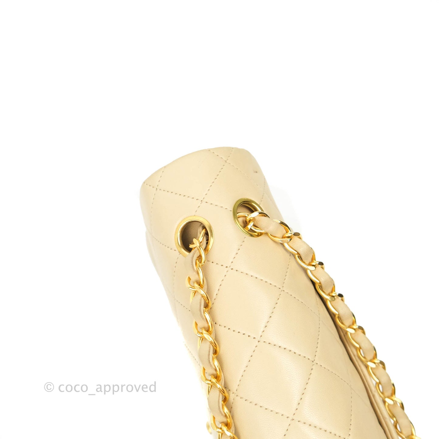 Chanel Vintage Classic M/L Medium Double Flap Bag Beige Lambskin 24K Gold Hardware