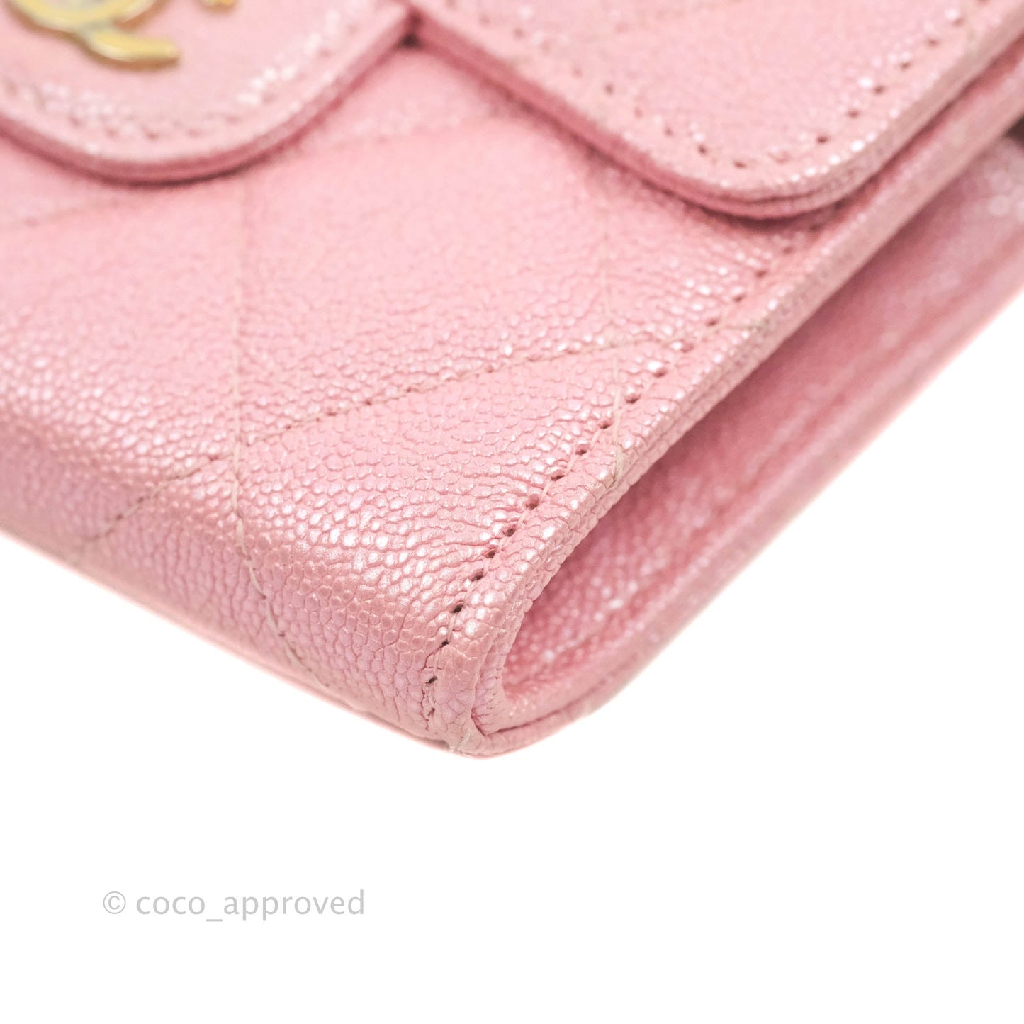 Chanel Mini Wallet With Chain Iridescent Pink Caviar Gold Hardware 19S