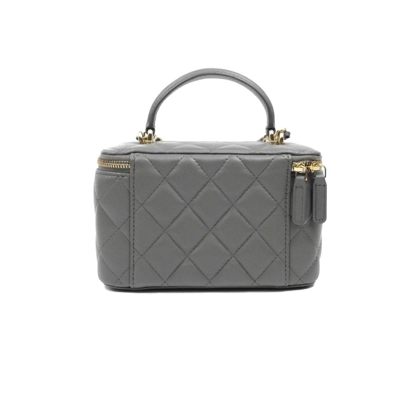 Chanel Vanity Rectangular Top Handle Grey Lambskin Gold Hardware