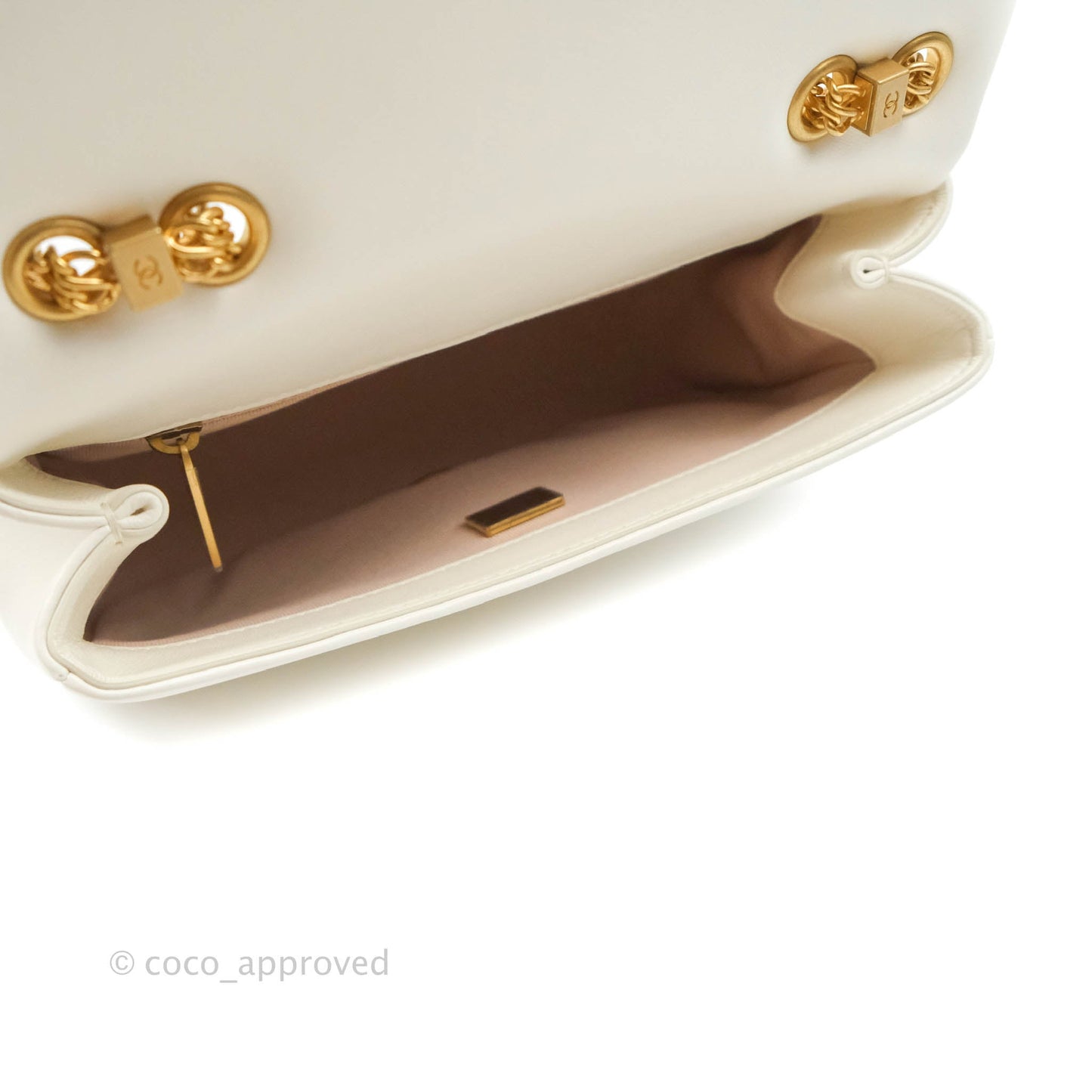 Chanel Large White Flap Bag With Woven CC Logo Lambskin Gold Hardware 22C