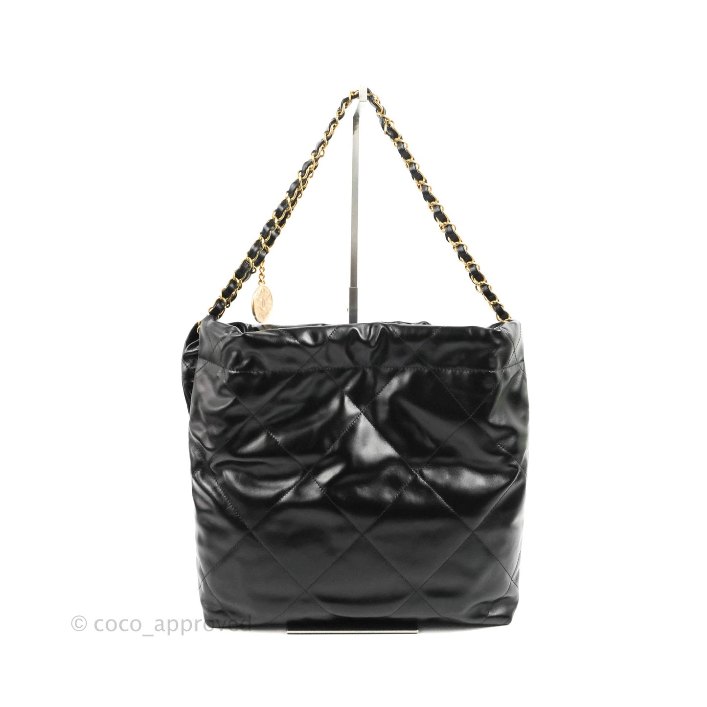 Chanel 22 Small Black Shiny Calfskin Aged Gold Hardware