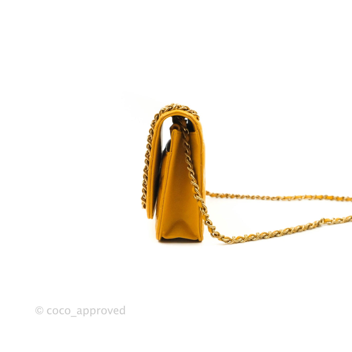 Chanel Quilted Classic Chain Around WOC Yellow Lambskin Aged Gold Hardware