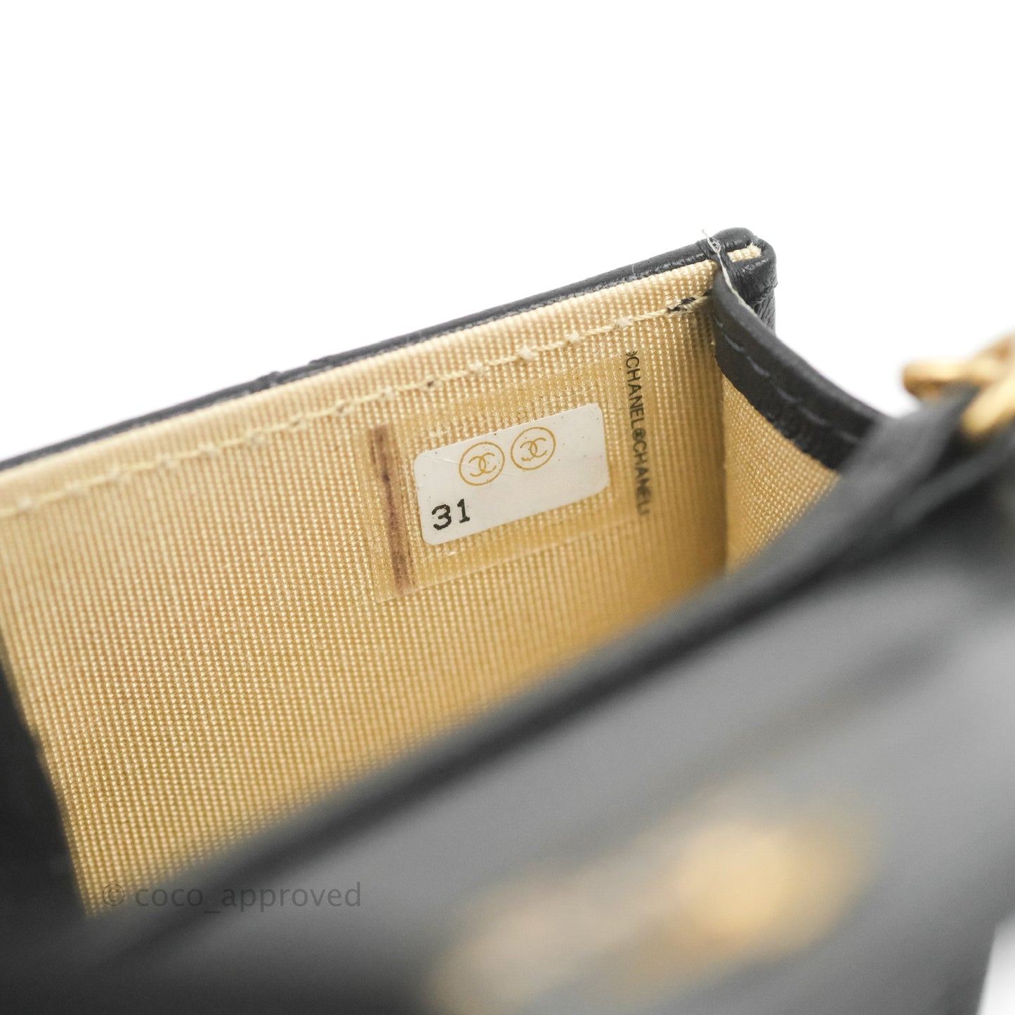 Chanel Pearl Crush Card Holder Black Lambskin Aged Gold Hardware
