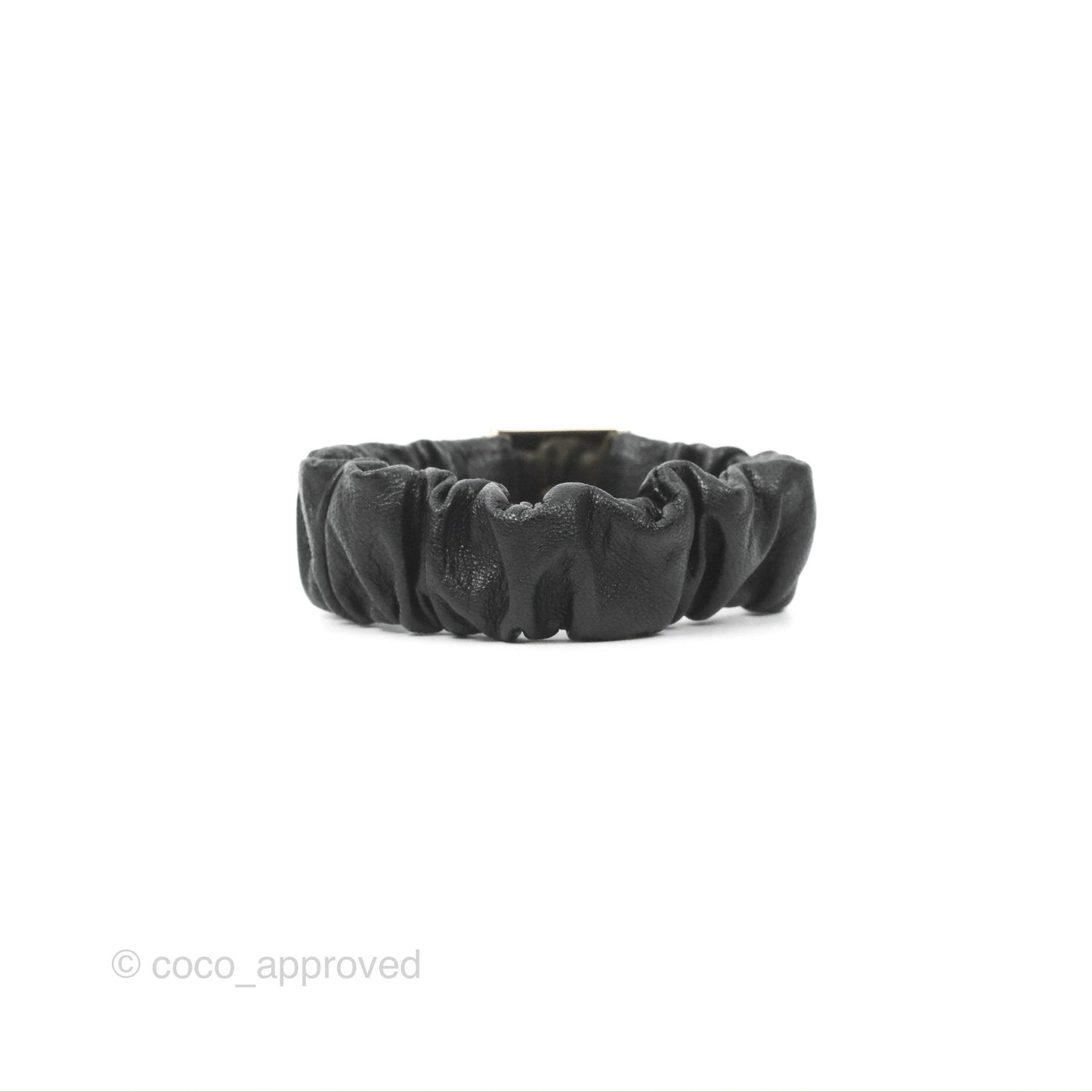 Chanel CC Black Leather Hair Accessory Gold Tone 21B