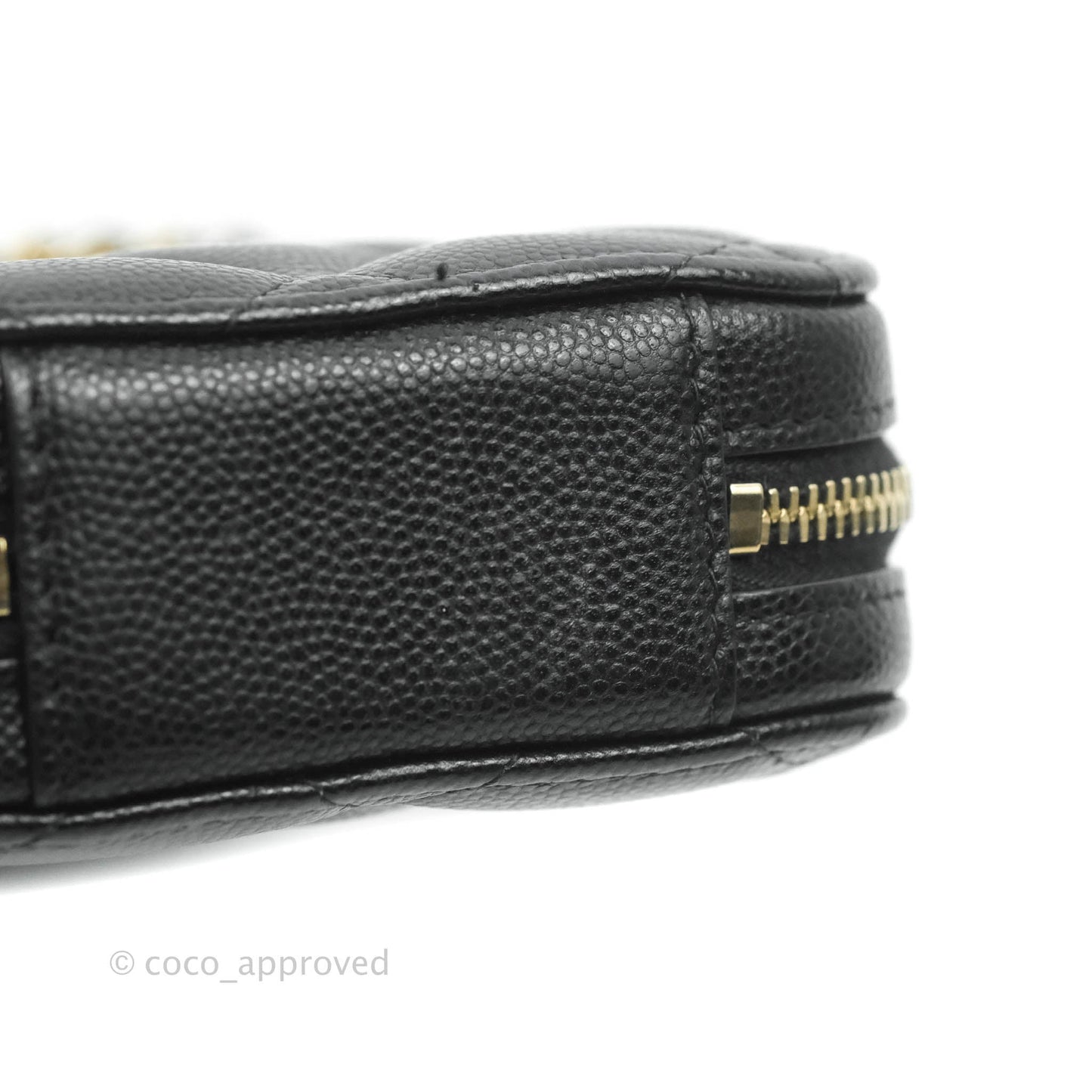 Chanel Quilted WOC Phone Holder Black Caviar Gold Hardware
