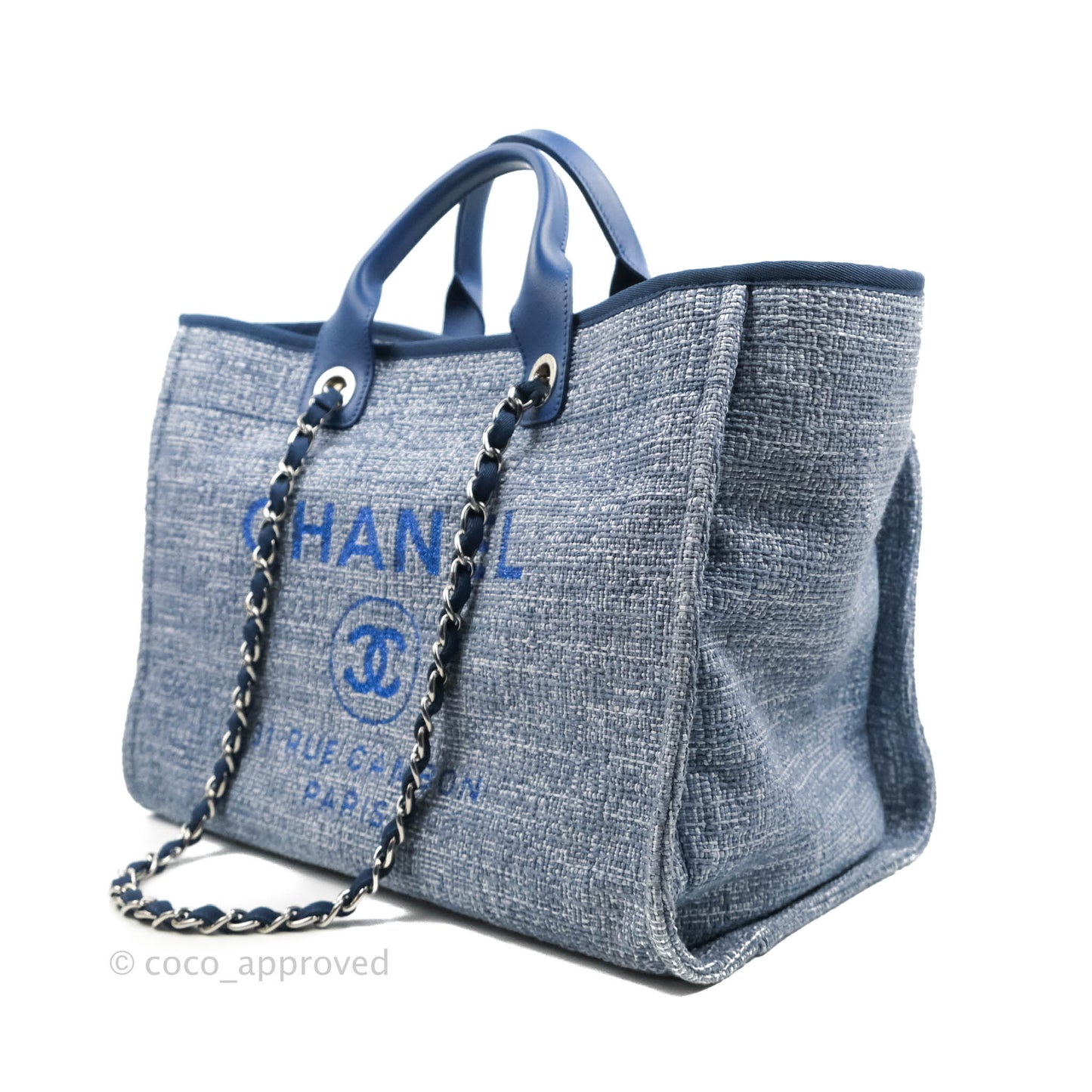 Chanel Large Deauville Blue Canvas Silver Hardware