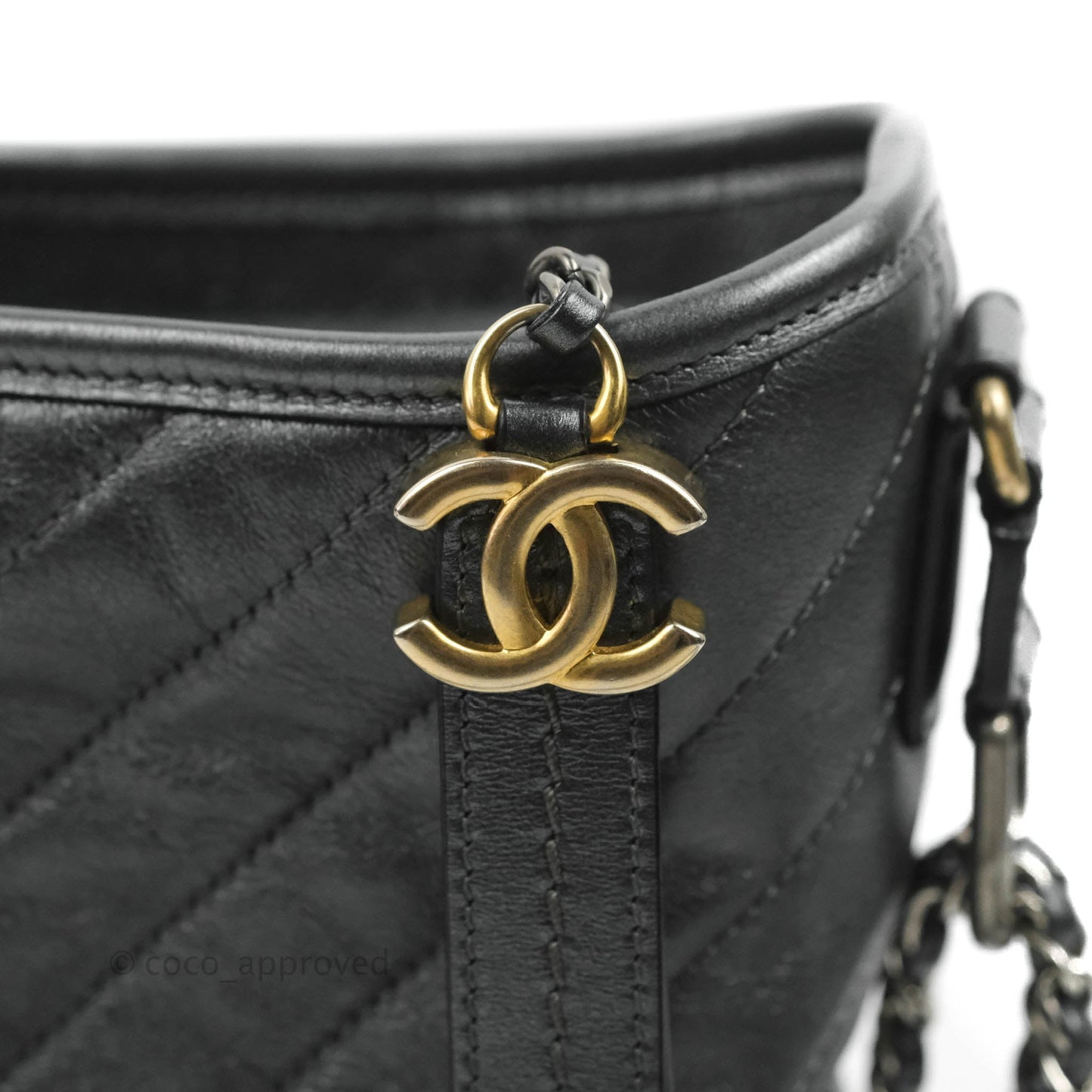 Chanel Chevron Small Gabrielle Hobo Iridescent Dark Grey Calfskin Mixed Hardware