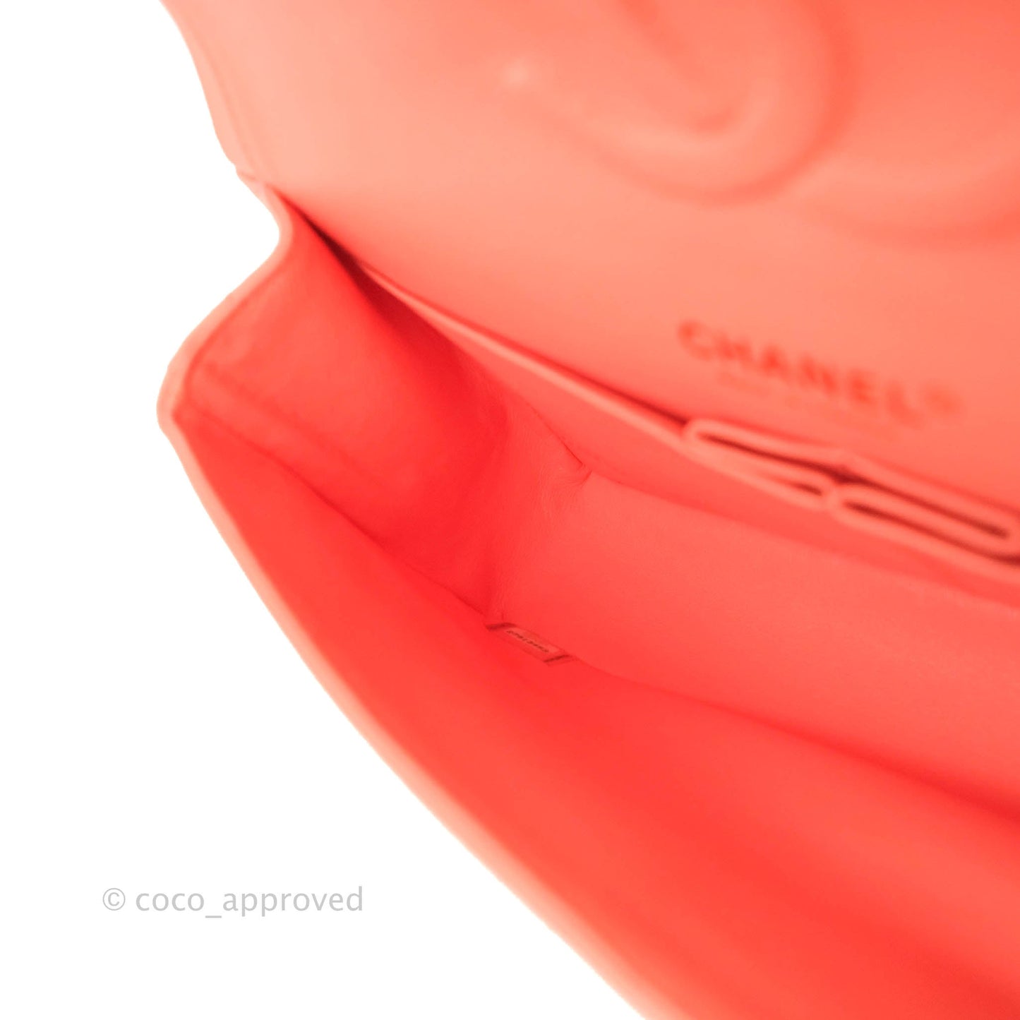 Chanel Classic M/L Medium Chevron Double Flap Coral Pink Lambskin Aged Gold Hardware