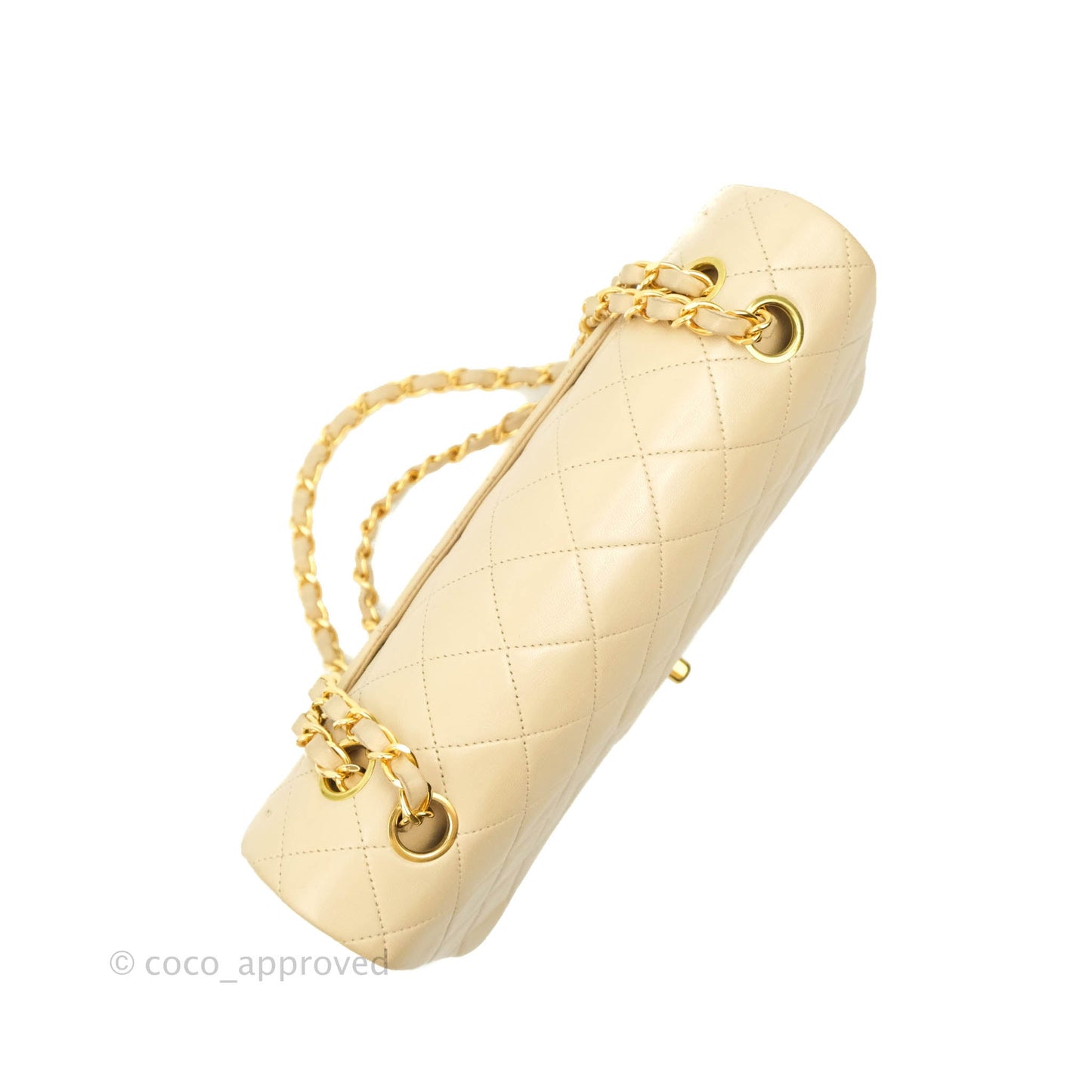 Chanel Vintage Classic M/L Medium Double Flap Bag Beige Lambskin 24K Gold Hardware