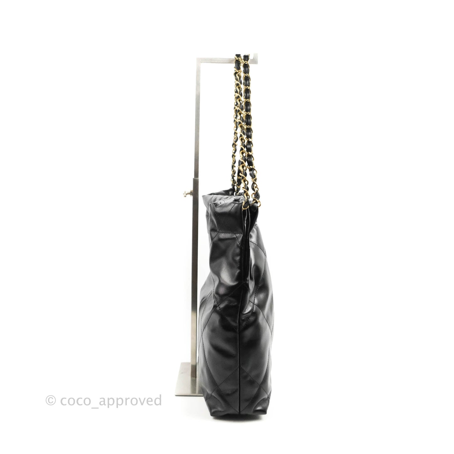 Chanel 22 Small Black Shiny Calfskin Aged Gold Hardware