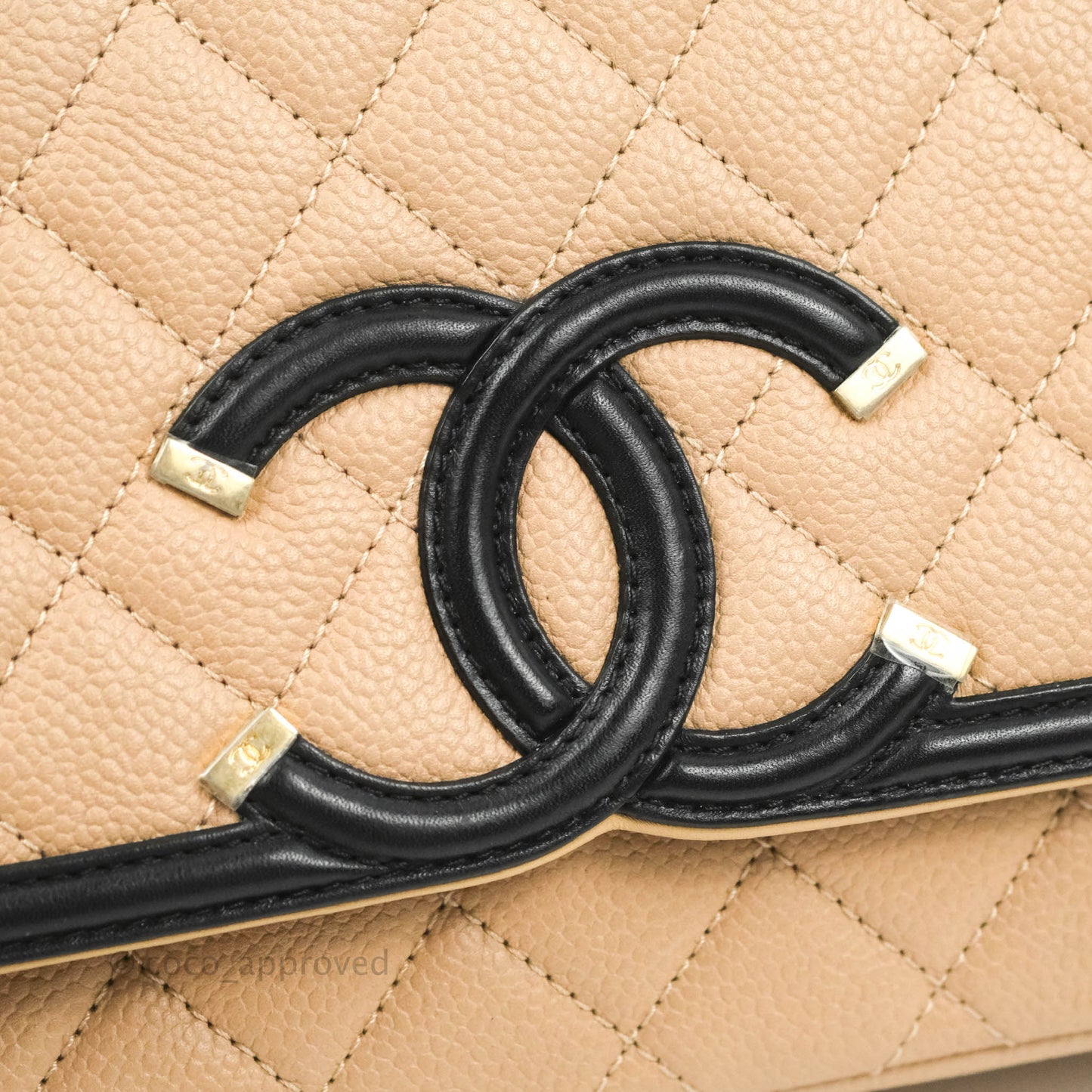 Chanel Quilted Medium CC Filigree Flap Beige Black Caviar