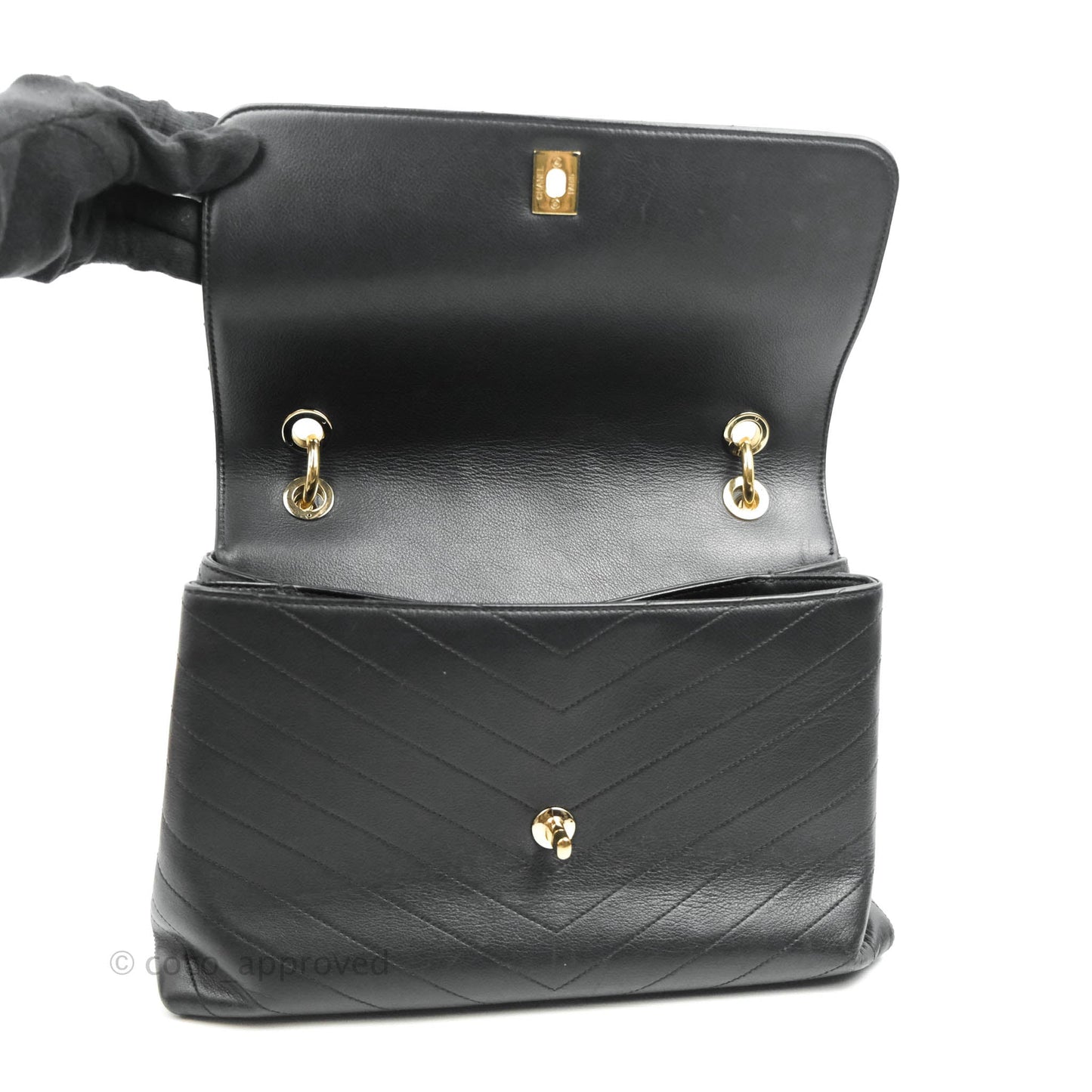 Chanel Chevron Top Handle Black Calfskin Gold Hardware