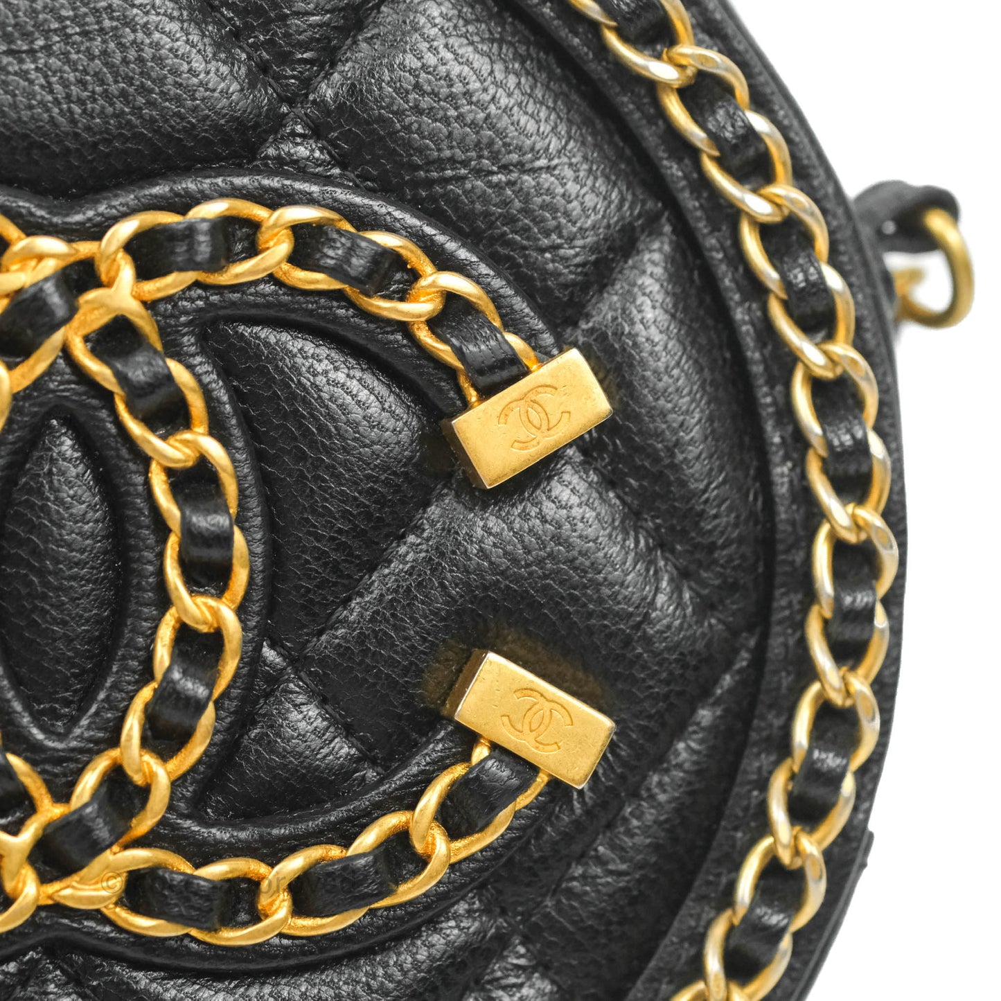 Chanel Quilted Filigree Chain Around Circle Bag Black Lambskin Aged Gold Hardware