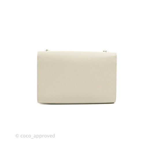 Saint Laurent Small Classic Monogram Kate Tassel Satchel White Grained Calfskin