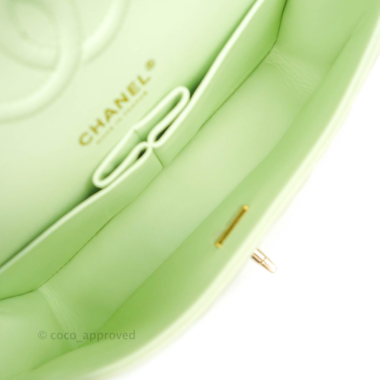 Chanel Small Classic Quilted Flap Pastel Green Caviar Gold Hardware