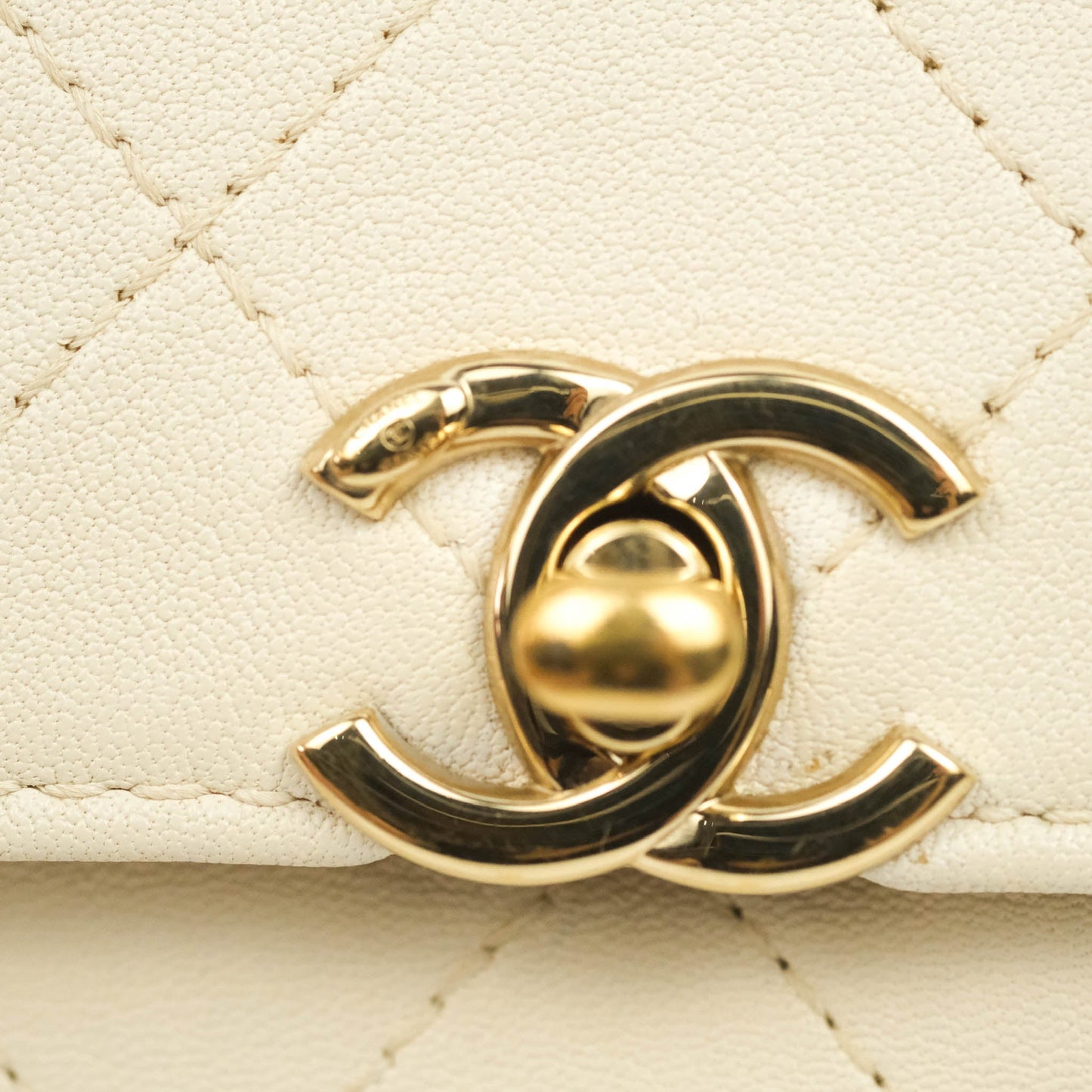 Chanel Flat Quilted Mini Flap Bag Ivory Calfskin Gold Hardware