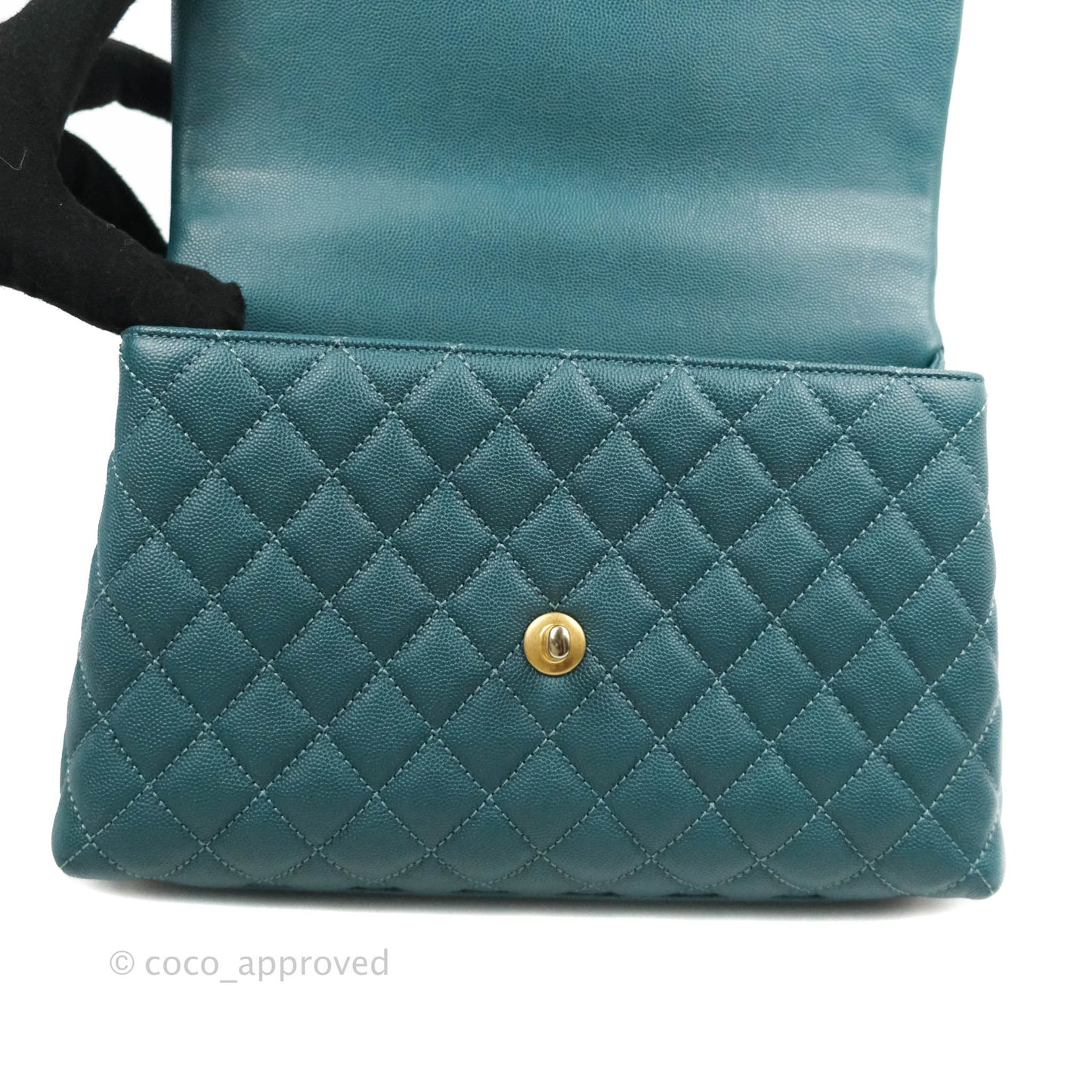 Chanel Medium Coco Handle Quilted Teal Caviar Lizard Handle Aged Gold Hardware